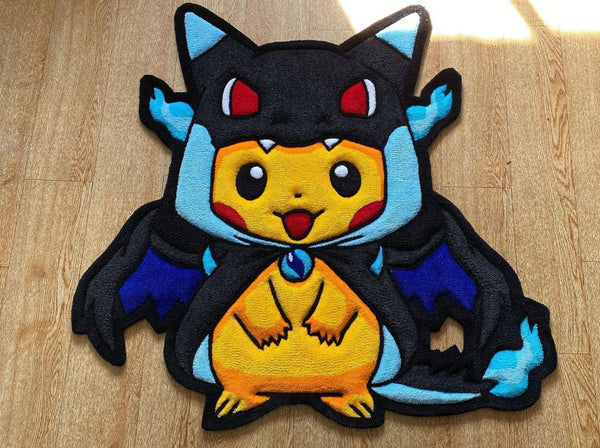 Pikachu Charizard Handmade custom tufted rug by mansarugs
