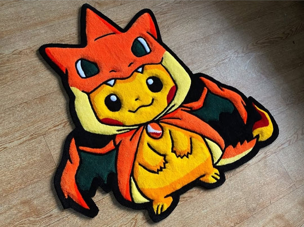 Pikachu Charizard Handmade custom tufted rug by mansarugs